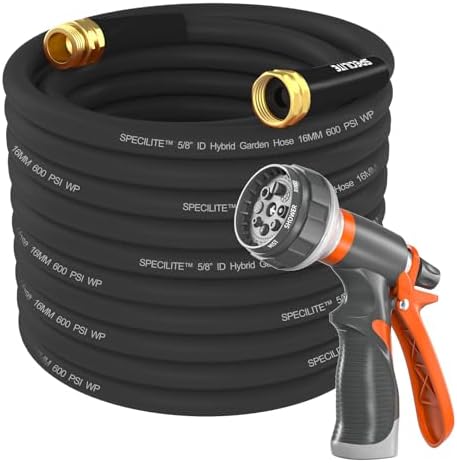 SPECILITE Garden Water Hose 100 ft x 5/8", Heavy Duty & Kink-less, Black by SPECILITE