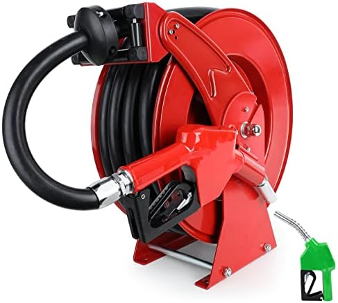 Fuel Hose Reel with Fueling Nozzle, 3/4" x 50FT Retractable Diesel Hose Reel, 300 PSI Industrial Heavy Duty Auto Swivel Rewind Hose Holder Reels, for Vehicle Tank Truck Trailer Ship by Fitnet