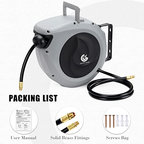 G GOOD GAIN Air Hose Reel Retractable 3/8 in x 50 ft, Max 300PSI, Grey - Image 7