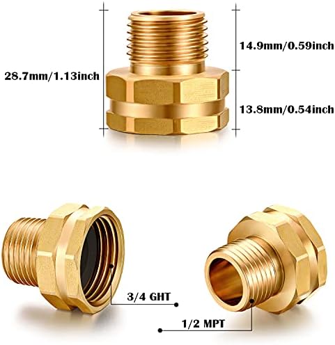 SIGURANTA Garden Hose Connector Adapter,3/4" GHT female and 1/2" NPT male Connectors, Brass Repair Fittings, for female Hose to male Hose (10 Pack) - Image 2