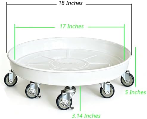 Rolling Planter Caddy(470lbs Capacity), Heavy Duty Metal Plant Stand with Brake Wheels Plant Dolly Mover Plant Pot Tray Saucer for Indoor Outdoor 18inches White - Image 3