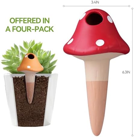 KBCSUN Self Watering Spikes Mushroom Shape, 4 Pack Self Watering Globes Terracotta Plant Watering Stakes for Indoor Plants Accessories Home Decor - Image 3