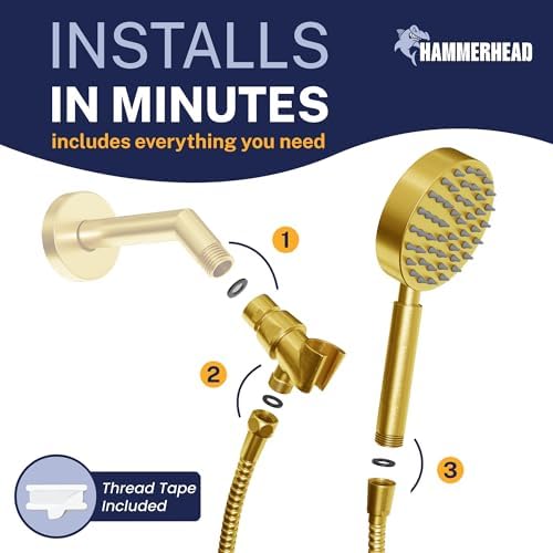 HammerHead Metal 1-Spray Shower Head with Handheld High Pressure, Long Hose - Image 5