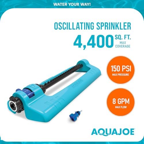 Aqua Joe Oscillating Sprinkler with Metal Ground Spike, Adjustable Spray Position Irrigator for 4400 Sq Ft Coverage Compatible with Garden Hoses - Image 5