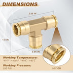 5/8" Brass Union Tee, DOT Approved 3-Way Air Line Connector 5PCS - Image 5
