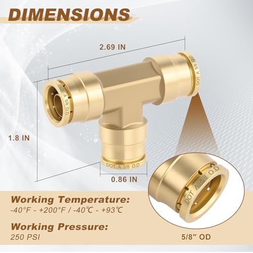 5/8" Brass Union Tee, DOT Approved 3-Way Air Line Connector 5PCS - Image 5