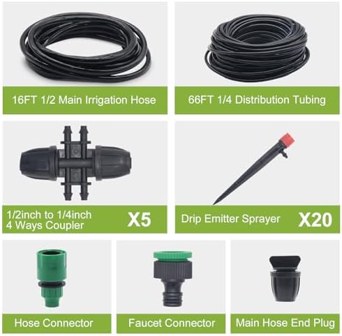 82FT Drip Irrigation System Automatic Micro Drip Kit with 1/2 and 1/4 inch Irrigation Tubing Hose Adjustable Nozzle Sparkle Garden Watering System for Flower, Potted Plants, Vegetable, Greenhouse - Image 5