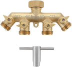 Bropury 4 Way Hose Splitter with Thickened and Optimized, Solid Brass Hose Connector NPT3/4", Hose Spigot Adapter 4 Valves with 5 Extra Rubber Washers and on/off Wrench (4 way) by Bropury