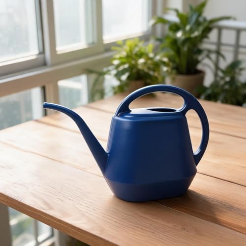 2 Gallon Plastic Watering Can with Long Spout for Indoor Outdoor Plants, Ergonomic Handle Garden Water Pot for Home Flower Bed, Green Blue Grey(Deep Blue - 2L) - Image 2