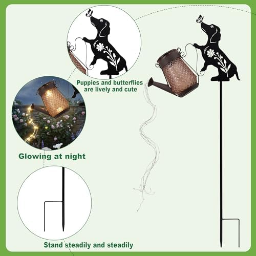 Solar Watering Can Light Dog Stake 37in Garden Waterfall LED Outdoor Art - Image 6