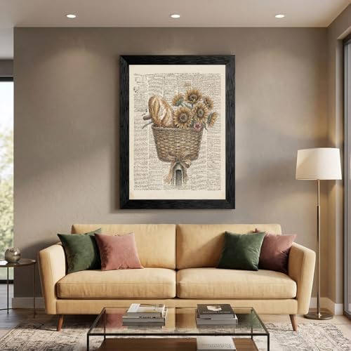 Framed Canvas Wall Art Vintage Bicycle Sunflower Bread Muted Ochre Art Canvas Print Poster Black Frame Wall Decor for Kitchen Rustic Cottagecore Art, Farmhouse Decor - 16x20 Inch - Image 5