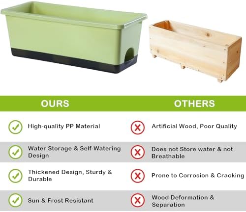 Oliz Window Box Planter 8 Pcs, 17 Inches Rectangle Flower Pots with Drainage Holes & Trays, Vegetable Planters for Windowsill Patio Garden Balcony Home Indoor Outdoor (Light Green, 16 * 7 * 6 inch) - Image 3