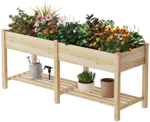 Raised Garden Bed Elevated Wood Planter Box with Shelf Garden Planter - Image 7