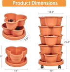 VECELO 5 Tier Vertical Garden Planter, Self Watering Stackable Planters with Wheels for Strawberries, Herbs, Flowers, Vegetables, Red - Image 2
