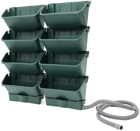 Vertical Wall Planter for Indoor Plant-Walls Mounted Pot with 2 Drainage Tray 8 Pack, 13 inch Dark Green for Decor, Plastic Pots Balcony Planters, Plants Hanging (8, Army Green) by kunghei