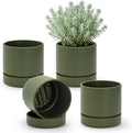 Phoenix Vine 6 Inch Planter Pot with Drainage Hole & Saucer, Deep Water Catch Tray, Straight Cylindrical Round Pot for Plants, Olive, Pack of 4, 23-D-S-4 by Phoenix+Vine