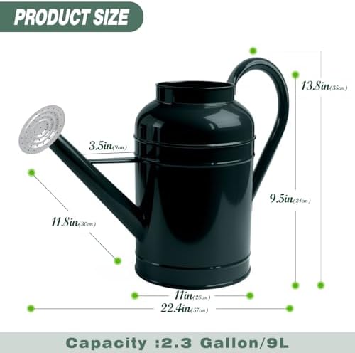 2.3 Gallon Dark Green Metal Watering Can for Plants and Garden with Removable Spout, Made of Galvanized Iron - Image 2
