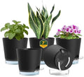 Meowell 7 inch Self Watering Pots for Indoor Plants, 5 Pack Plant Pots with Drainage Holes & Clear Reservoir for Visible Water Level, Plastic Wicking Planter Pots for House Plants and Flower, Black by Meowell