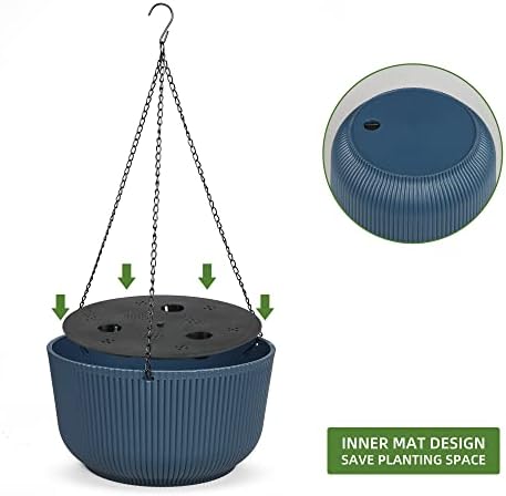 Dexceder 9.8 Inch Self Watering Hanging Planter (2 Pack, Deep Blue) - Image 4