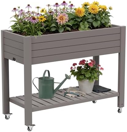 Fancyango Raised Garden Bed with Wheels 33.7" H -Medium Gray by Warmnestforpets