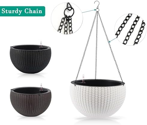 13.4 inch Self-Watering Hanging Planters, 13.4 Inch Rattan Style, White, 2 - Image 4