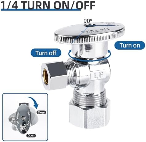 BH Angle Stop Valve 1/2" Nominal Compression x 3/8" OD, 1/4-Turn Shut Off Valve,Chrome Plated Brass, for Bathroom Toilet Kitchen Shower Plumbing(4 Pack) - Image 6