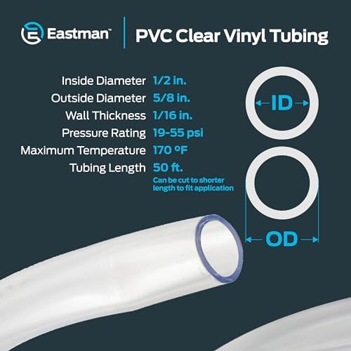 Eastman 1/2 Inch ID (5/8 Inch OD) PVC Clear Vinyl Tubing, 50 Foot Length, 98623 - Image 4