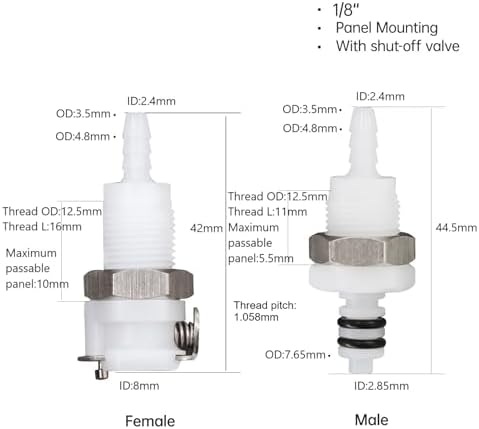 2Pcs 1/8" Plastic Panel Mounting Hose Barb Quick Connector Disconnect - Image 2