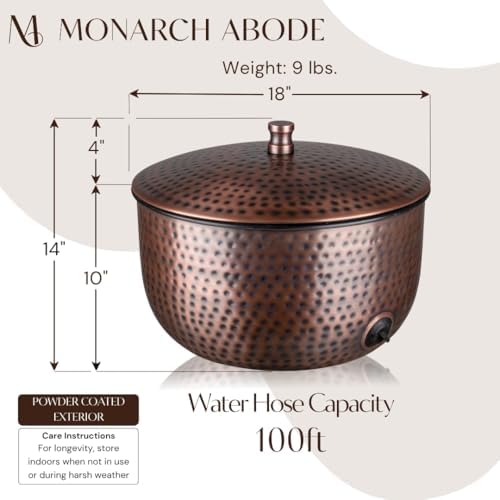 Monarch Abode Garden Hose Holder with Lid – Decorative Water Hose Holders for Outside, Hand Hammered Metal Antique Copper Pot with Drainage, 100ft Waterhose Holder for Outside, Garden Storage Caddy - Image 3