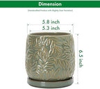 D'vine Dev Embossed Leaves Ceramic Planter, 6 in, Olive, 27-A-X-0 - Image 3