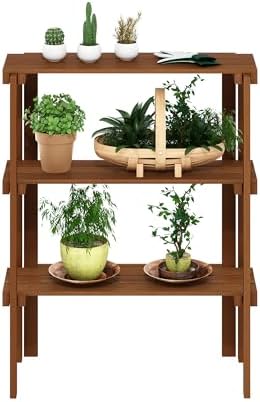 Furinno TIOMAN Plant Shelf, 3-Tier Plant Stand, Display Shelf, for Multiple Pot, Easy Toolless Assembly, Patio, Balcony, Garden, Natural - Image 4