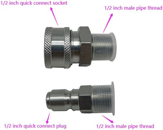 Quick Connect Kit,1/2”inch Male Thread Fittings,5000 PSI Quick connect Socket,Male Pipe Thread, Pressure Washer Adapter Set, 2 Pieces - Image 2