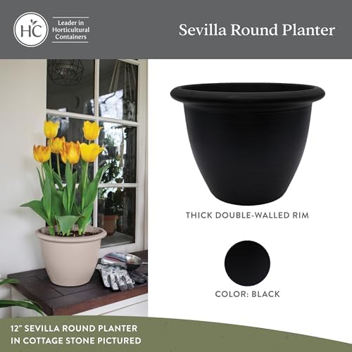 The HC Companies Sevilla Flower Planters - Outdoor & Indoor Planter - Round Self Watering Plant Pots for Herbs & More (14”, Black, Pack of 2) - Image 2