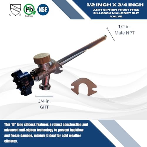 1 Pack XFITTING 1/2 in NPT x 3/4 in GHT Anti-Siphon Sillcock 10 inch Long - Image 2