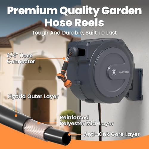 Giraffe Tools Retractable Garden Hose Reel Auto Rewind Wall Mount 5/8" 62FT - Image 4