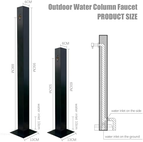 Stainless Steel Outdoor Water Spigot, Black Garden Water Column Floor Mount Water Tap for Lawn Irrigation Patio Yard Use, Decorative Water Feature Fountain Faucet Post(Height: 95cm/37.4in) - Image 2