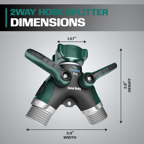 2WAYZ Hose Splitter 2 Way Heavy Duty Outdoor Faucet and Garden Connector - Water Spigot Splitter - Durable All-Metal Y Adapter with Shut-Off Valve - 4 x 4 x 1.5 Inches (Pack of 2) - Image 3