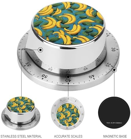 Mechanical Kitchen Timers for Cooking,Yellow Banana Printed 60 Minute Magnetic Countdown Timer,Cute Cooking Timers with Alarm,Stainless Steel Time Timer Manual No Batteries Required - Image 3