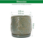 D'vine Dev Embossed Leaves Ceramic Planter, 8 in, Olive, 27-A-Q-0 - Image 3