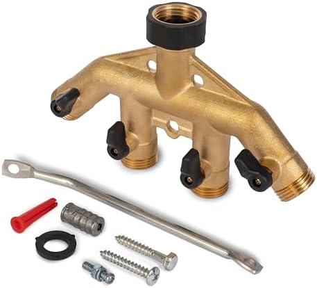 Gilmour Heavy Duty Metal 4 Way Garden Hose Splitter, Quad Water Hose Splitter with Shut Off Valve, Brass Water Manifold - Image 2