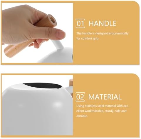 Watering Can 1200ml with Wood Handle Vintage Stainless Steel White - Image 3