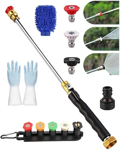 Garden Hose Nozzle High-Pressure Washer with 3 High-Pressure Nozzles,Jet Garden Hose to Mini Power Washer Attachment Adapter-3/4 Ght to 1/4,For Car Wash,Patio Gardens Outdoor Cleaning by Unknown