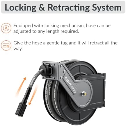 Giraffe Tools Pressure Washer Hose Reel 60ft, Power Washer Hose Reel, Pressure Washer Retractable Hose Reel, Heavy Duty, Wall/Floor Mounted, 4000 PSI, Dark Silver - Image 3