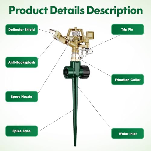 4 Pack Impact Lawn Sprinkler, Heavy Duty Zinc Alloy Lawn Sprinkler Head with Zinc Alloy Spike Base, 360° Adjustable Pulsating Water Sprinkler for Large Area Yard Lawn Patio Garden Irrigation - Image 7