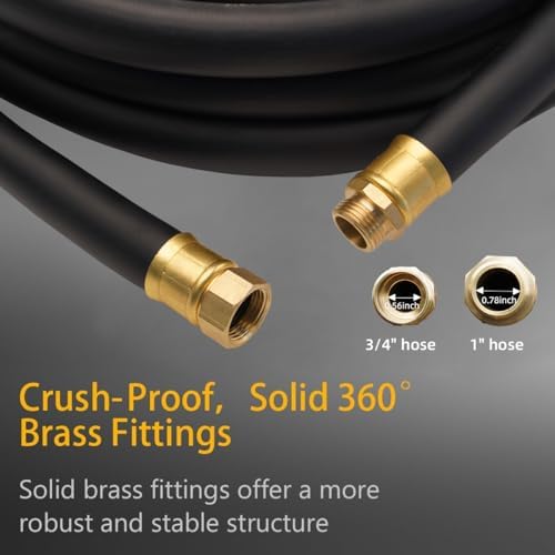 Guitrees 25FT ×1 inch Heavy Duty Rubber Garden Hose - 200psi Working, 1000psi Burst - Hot/Cold Water - Five-Layered Braiding for Durability - Versatile for Gardening, Agriculture, Construction(Black) - Image 2