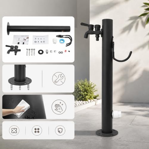 Outdoor Stainless Steel Water Column Garden Water Tap, 23.6in Tall Hose Stand with Side/Bottom Inlet Faucet, Freeze Proof Vertical Water Hydrant for Exterior Patio Backyard Lawn (Round Shape) - Image 6