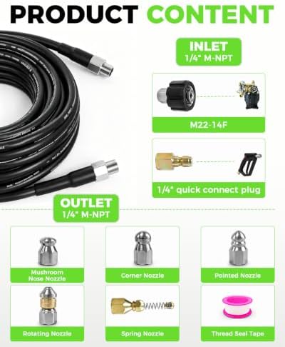 TANYO 100FT Sewer Jetter Kit for Pressure Washer, 5800PSI Drain Cleaner - Image 4