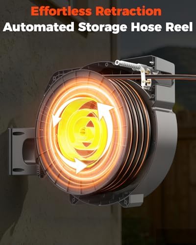 90FT Retractable Garden Hose Reel 5/8 Inch, Heavy Duty Wall Mounted Hose Reel with 9-Pattern Nozzle, Automatic Slow Return & Any-Length Lock, 180° Swivel UV Resistant for Lawn & Car Wash - Image 7