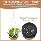 3 Pack Hanging Planters Set, 10inch Self-Watering Hanging Plant Pot, Macrame Plant Hanger with Pot, Chains, S & Ceiling Hooks, Removable Saucer and Drainage Holes for Indoor, Outdoor Plants - Black - Image 7