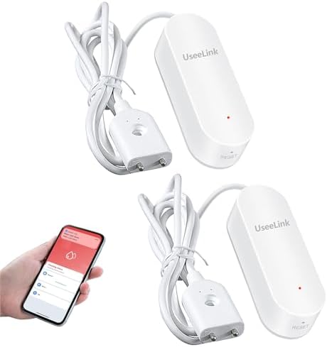 UseeLink WiFi Water Sensor, Smart Water Leak Detector, 100dB Adjustable Alerts & App Smart Push, IP67 Waterproof, Wireless Detector for Kitchen, Bathroom, Basement, No Hub Required by UseeLink